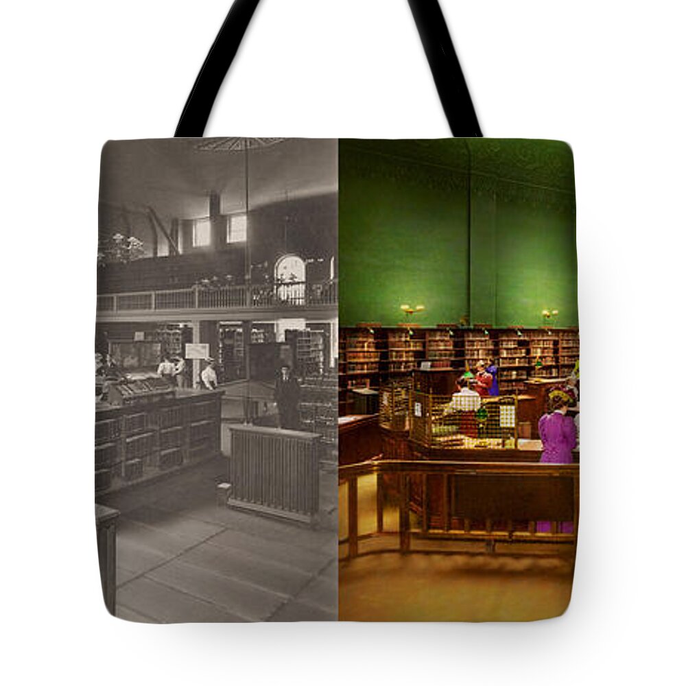 Library Tote Bag featuring the photograph Library - The romance of reading 1895 - Side by Side by Mike Savad