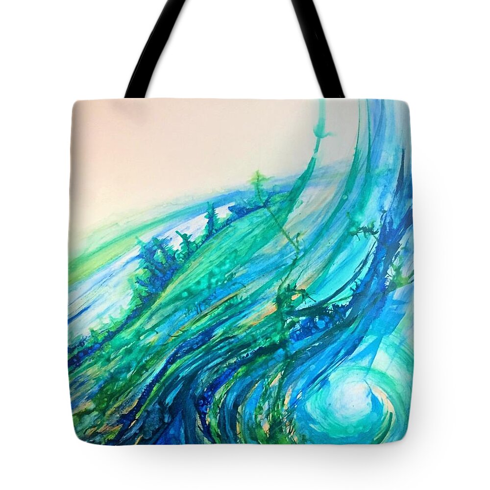 Water Tote Bag featuring the painting Life Can't be Stopped by Deb Brown Maher
