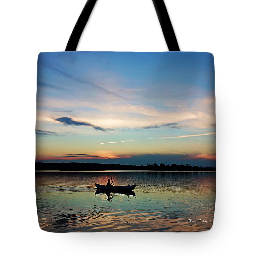 Lake Sunset Tote Bag featuring the photograph Life is but a Dream on a Kayak by Mary Walchuck