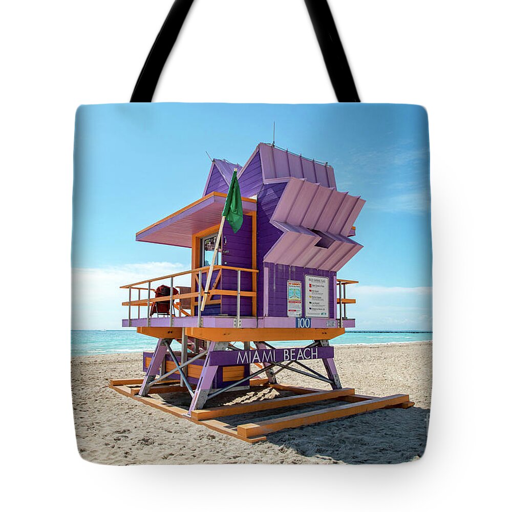 Atlantic Tote Bag featuring the photograph Lifeguard Tower 100 South Beach Miami, Florida by Beachtown Views