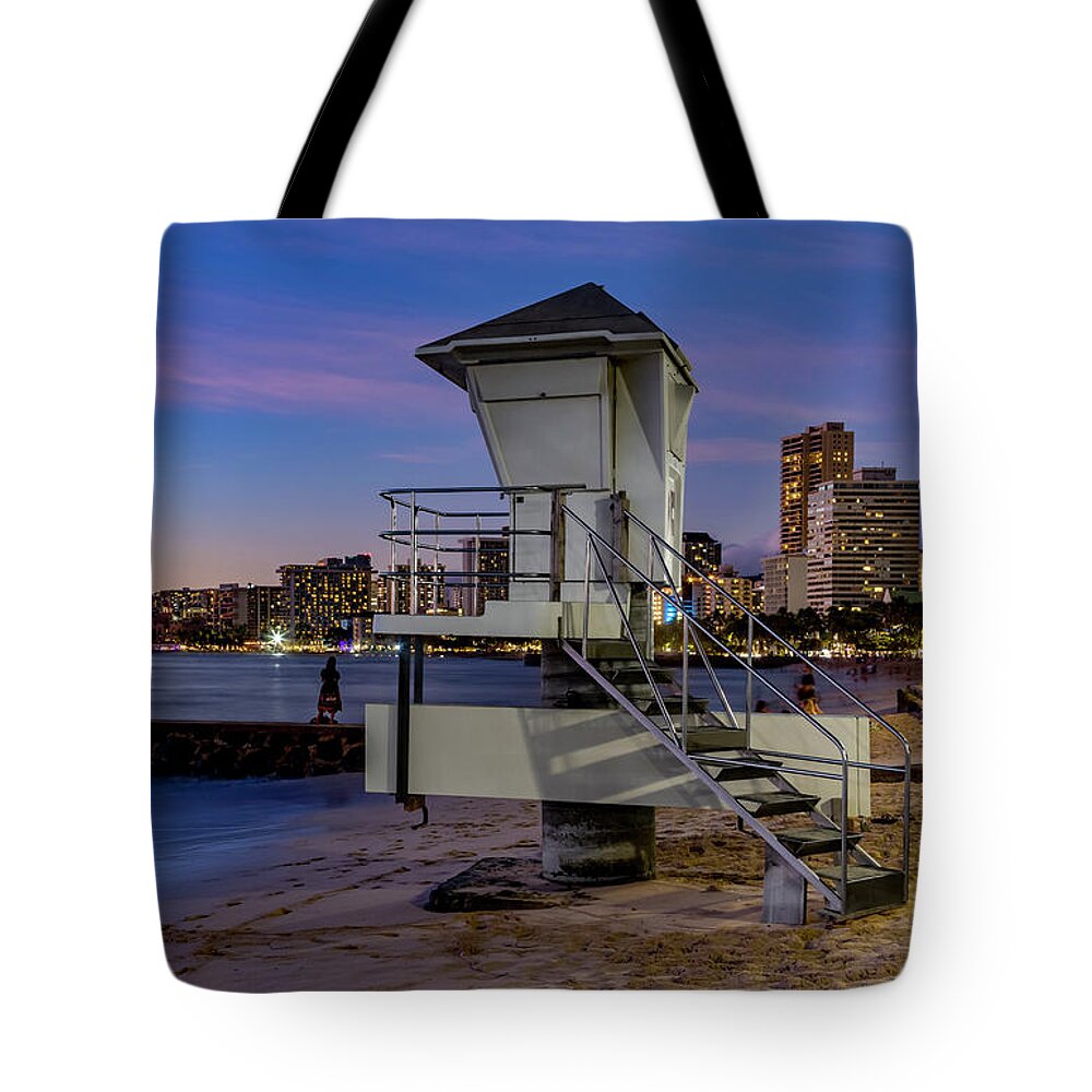 Lifeguard Tower Tote Bag featuring the photograph Lifeguard Tower at Dusk by Kelley King