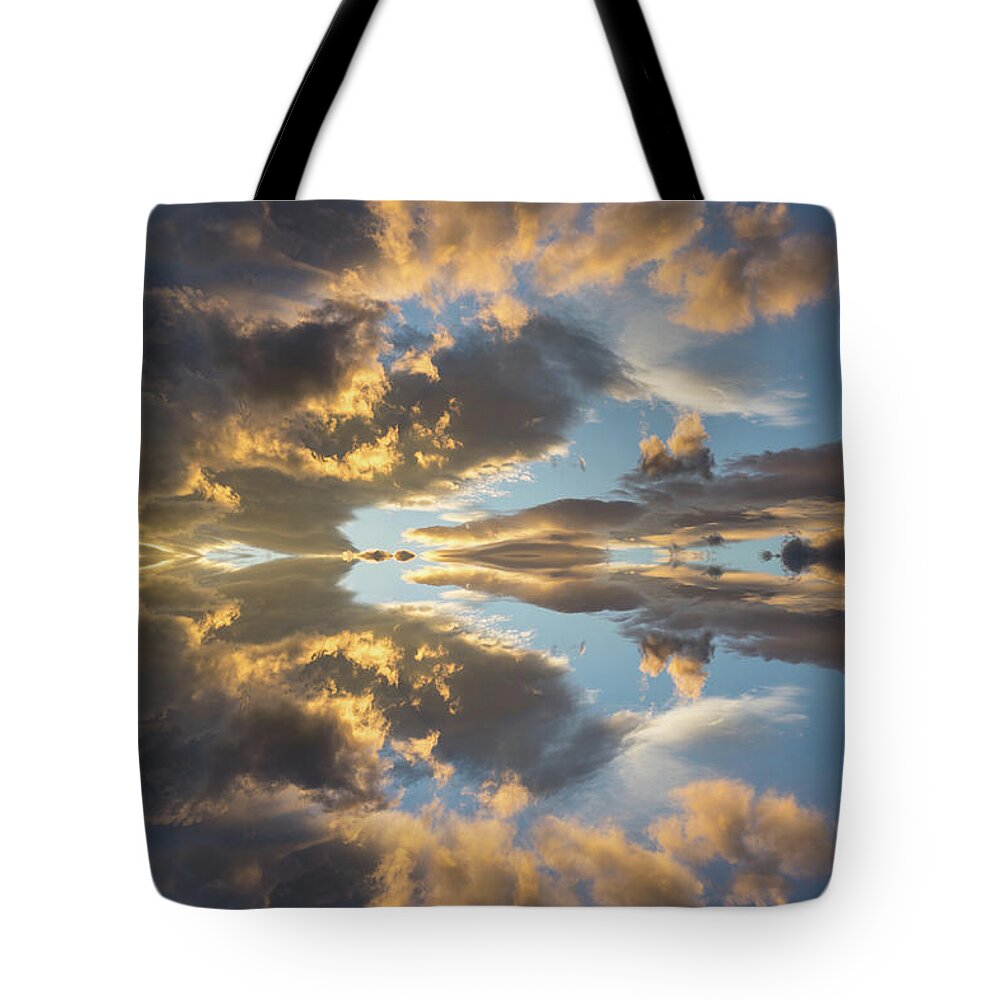 Heaven Tote Bag featuring the digital art Light and golden clouds in the blue sky by Adriana Mueller
