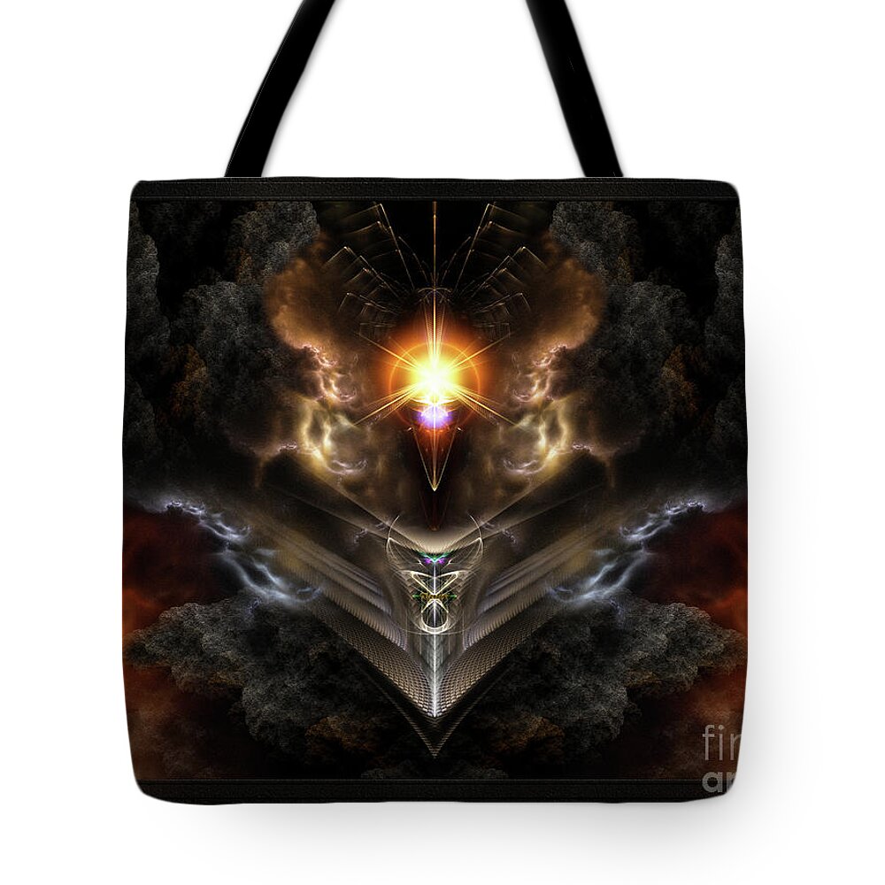 Dragons Light Tote Bag featuring the digital art Light Of The Dragon Fractal Art Composition by Rolando Burbon