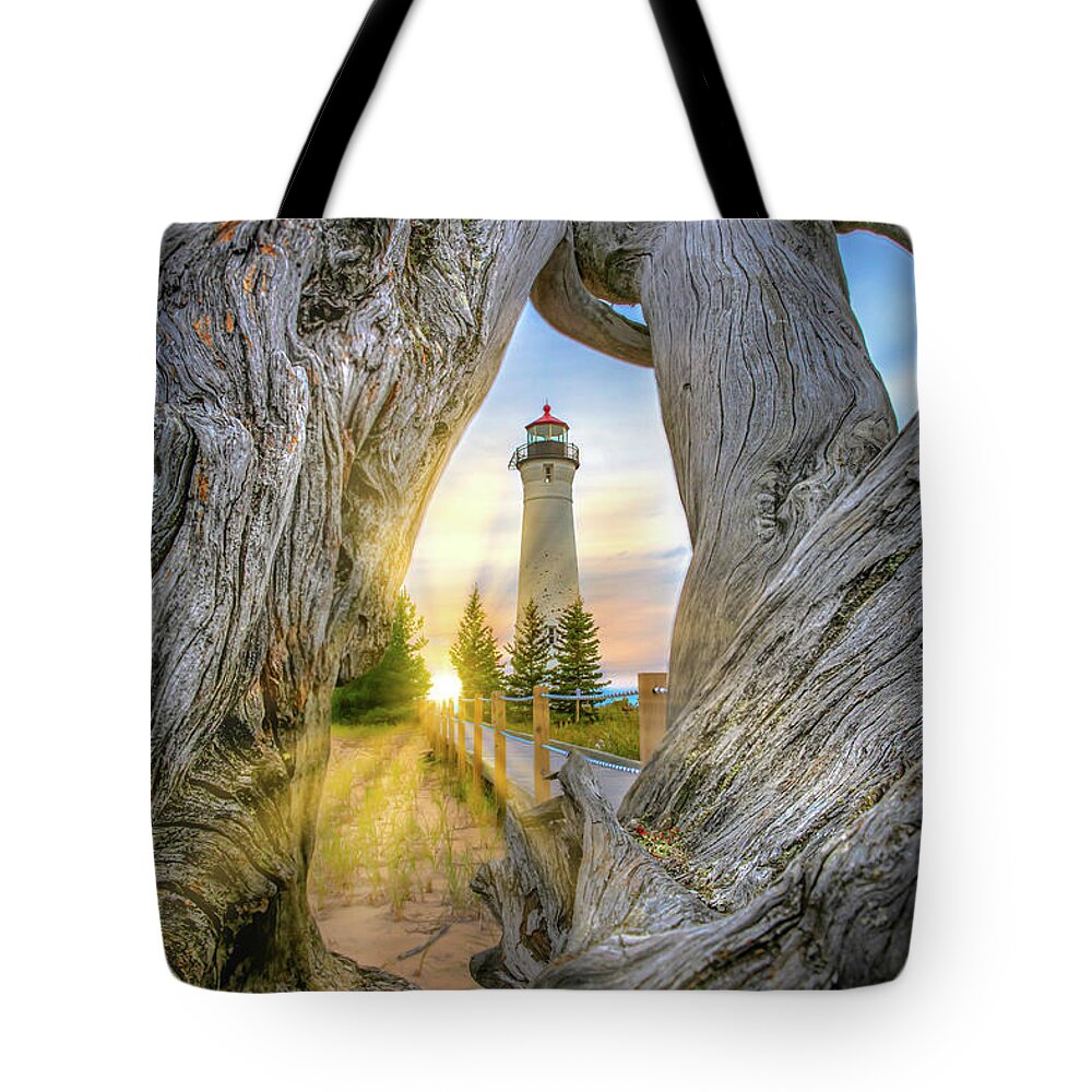 Crisp Point Tote Bag featuring the photograph Lighthouse Crisp Point Sunset -2222 by Norris Seward