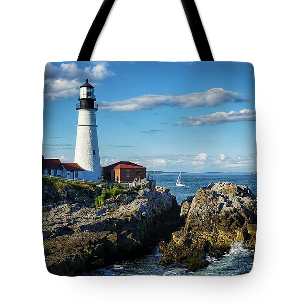 Portland Tote Bag featuring the photograph Lighthouse in Maine by Katie Dobies