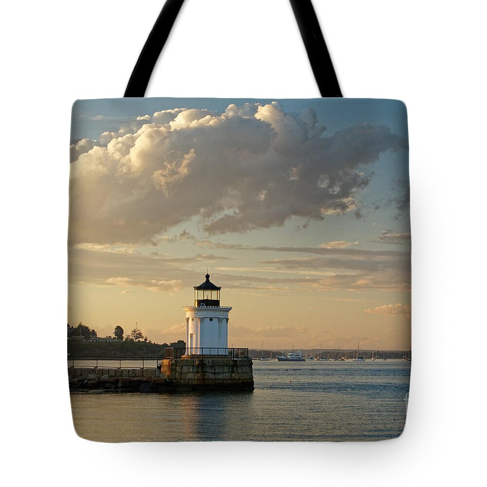 Bug Light Tote Bag featuring the photograph Lighthouse in the evening by Kevin Shields