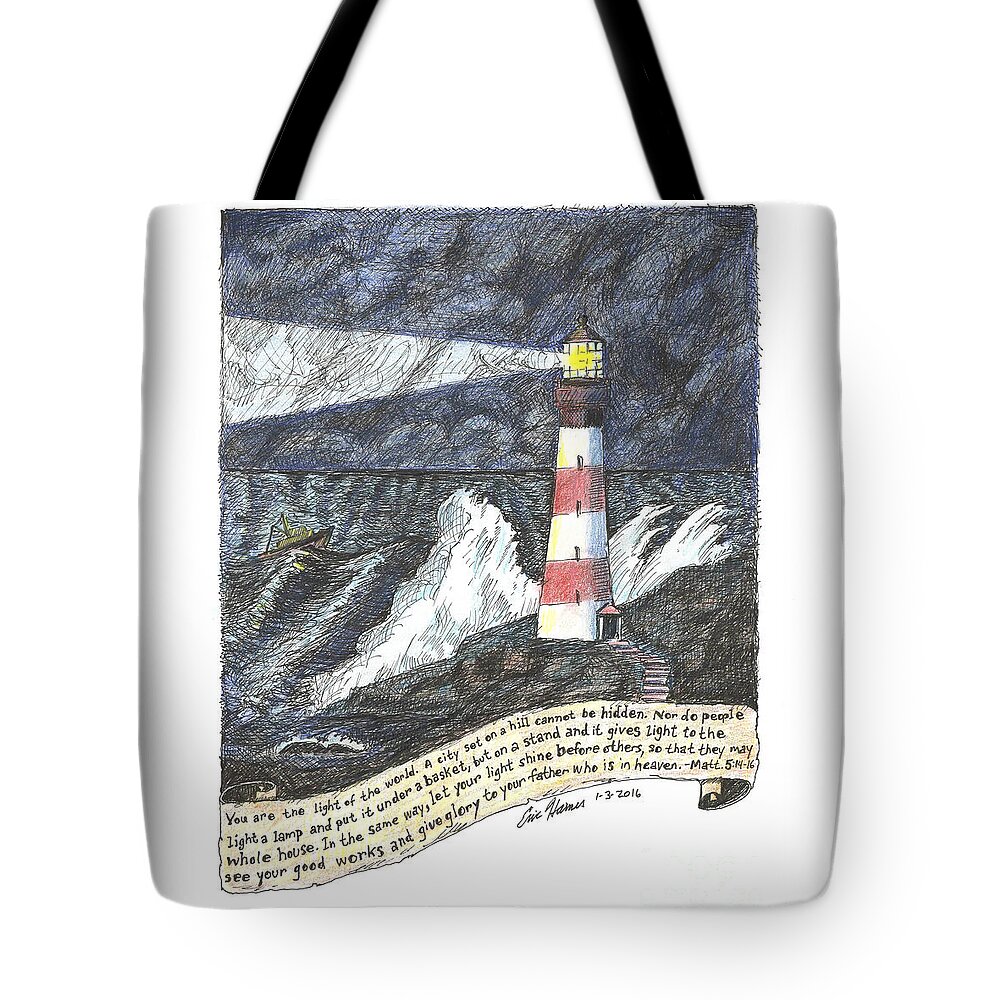 Light Tote Bag featuring the drawing Lighthouse Matt. 5 by Eric Haines