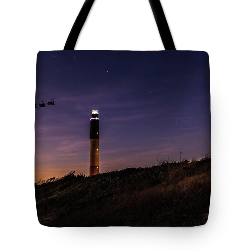 Caswell Beach Tote Bag featuring the photograph Lighthouse Santa by Nick Noble