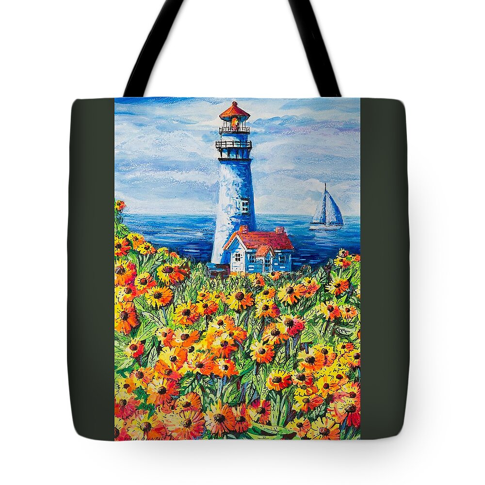 Lighthouse Tote Bag featuring the painting Lighthouse Vista by Diane Phalen