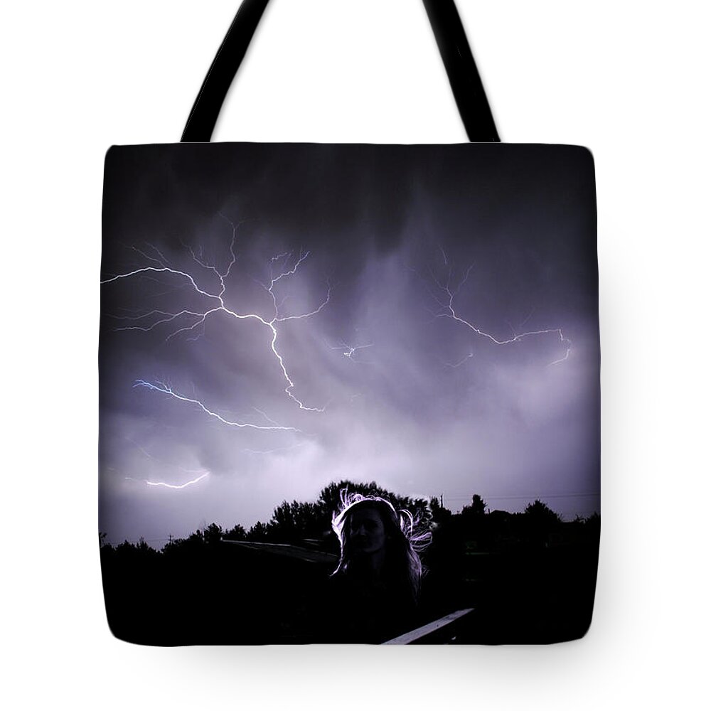 Jessica Tookey Tote Bag featuring the photograph Lightning by Jessica Tookey