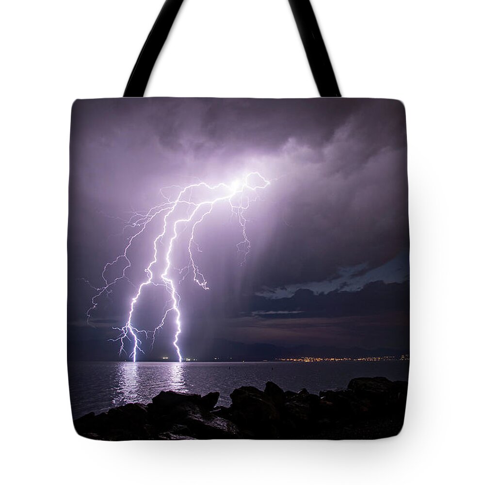Storm Tote Bag featuring the photograph Lightning Man by Wesley Aston