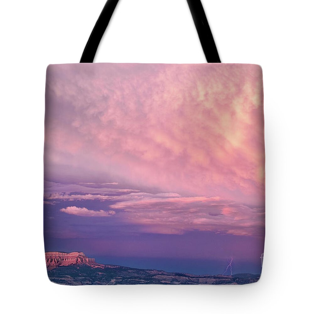North America Tote Bag featuring the photograph Lightning over the Aquarius Plateau Bryce Canyon National Park by Dave Welling