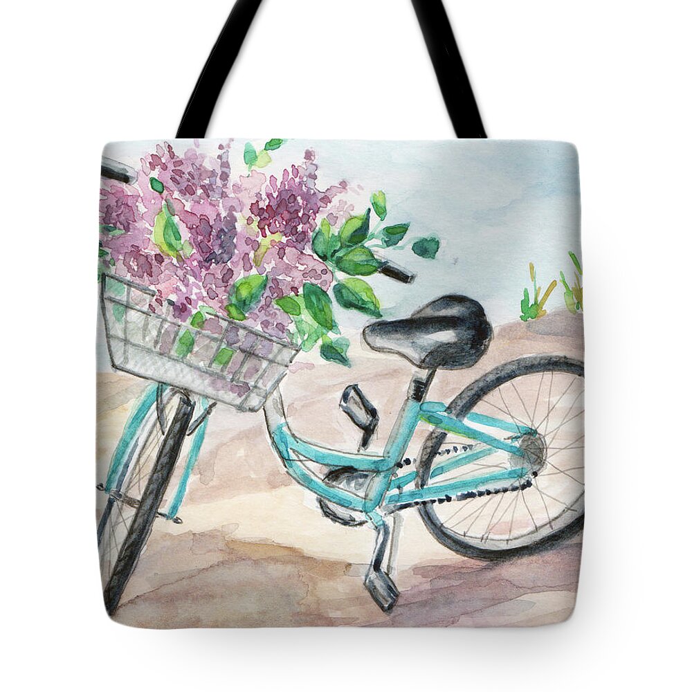 Lilacs Tote Bag featuring the painting Lilacs in Basket by Clara Sue Beym
