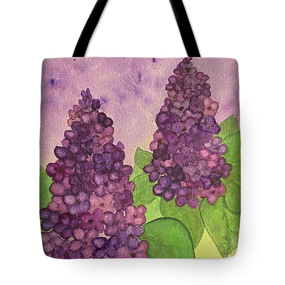 Lilacs Tote Bag featuring the painting Lilacs by Lisa Neuman