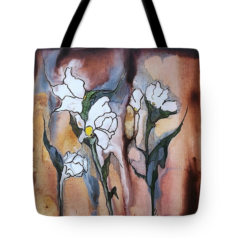 Ink Painting Tote Bag featuring the painting Lilies of the Field by Pat Purdy