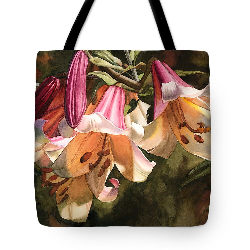 Flower Tote Bag featuring the painting Lilium Regale by Espero Art