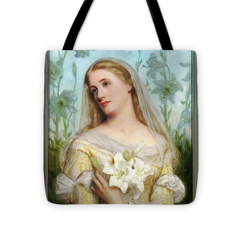 Lillies Tote Bag featuring the painting Lillies by Gustav Pope by Rolando Burbon