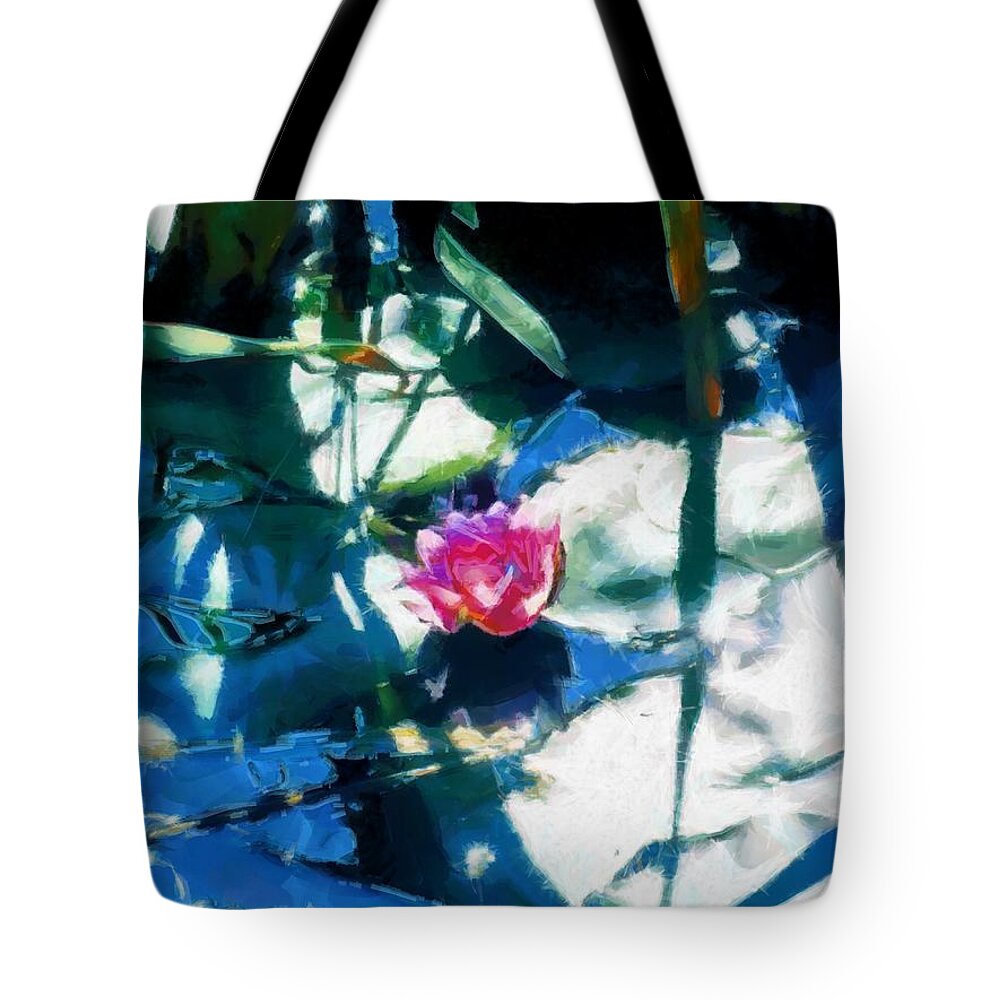 Lily Tote Bag featuring the mixed media Lily in the Shallows by Christopher Reed