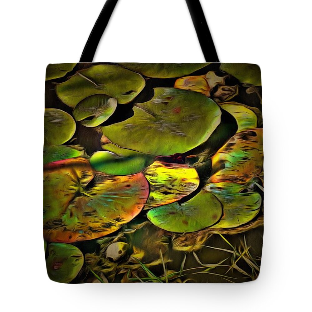 Lily Tote Bag featuring the mixed media Lily Pads by Christopher Reed