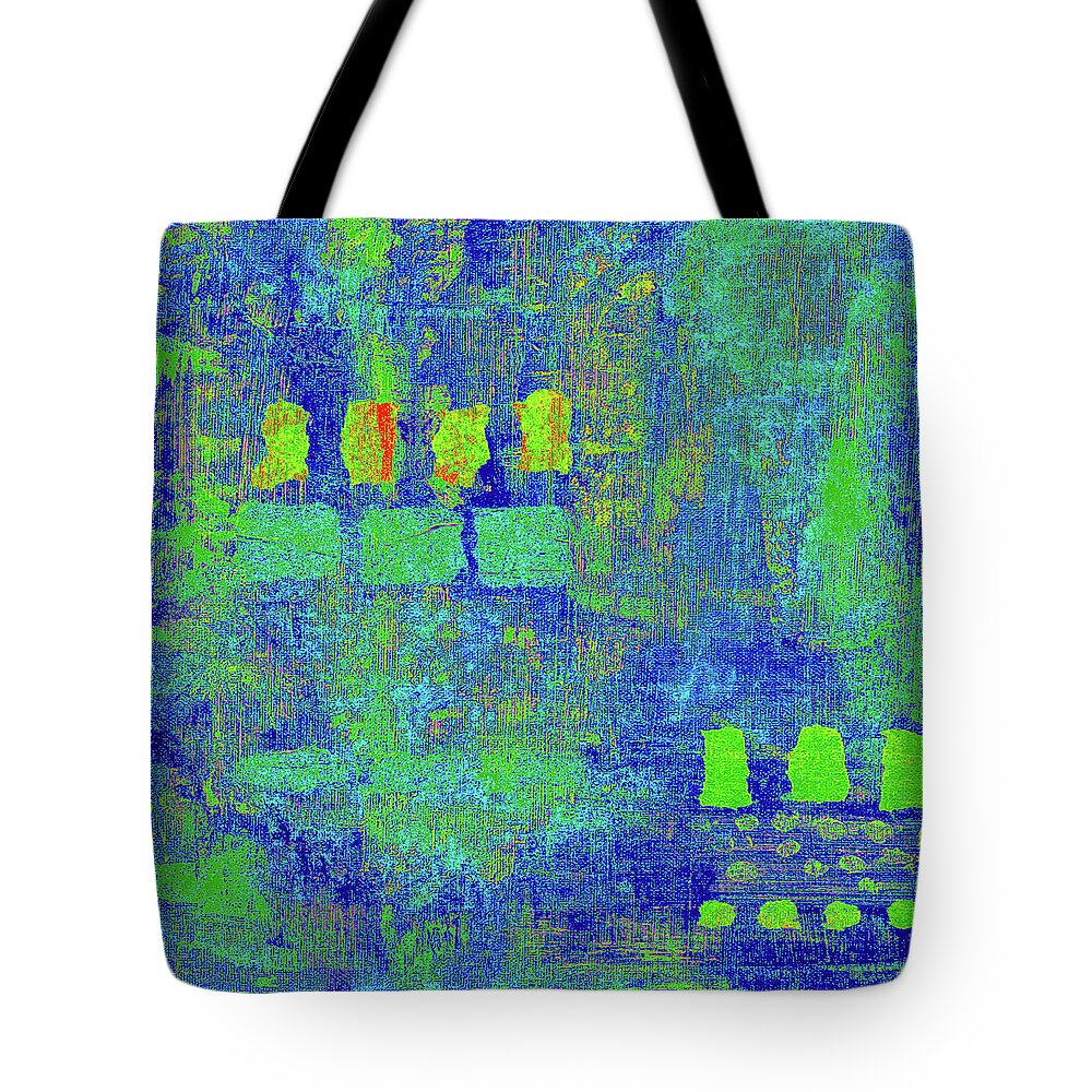 Blue Tote Bag featuring the digital art LILY POND Abstract in Blue and Green by Lynnie Lang