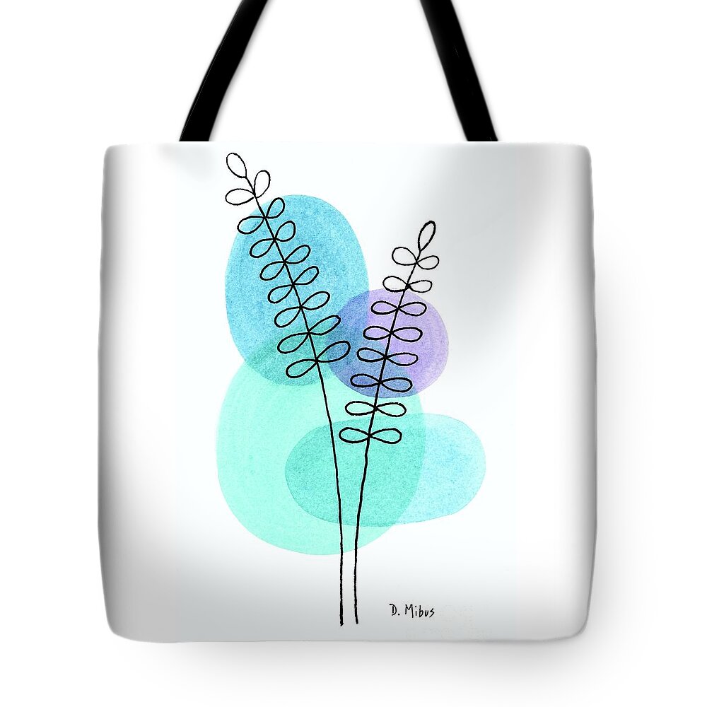 Mid Century Modern Circle Tote Bag featuring the painting Line Drawing Botanical 1 by Donna Mibus