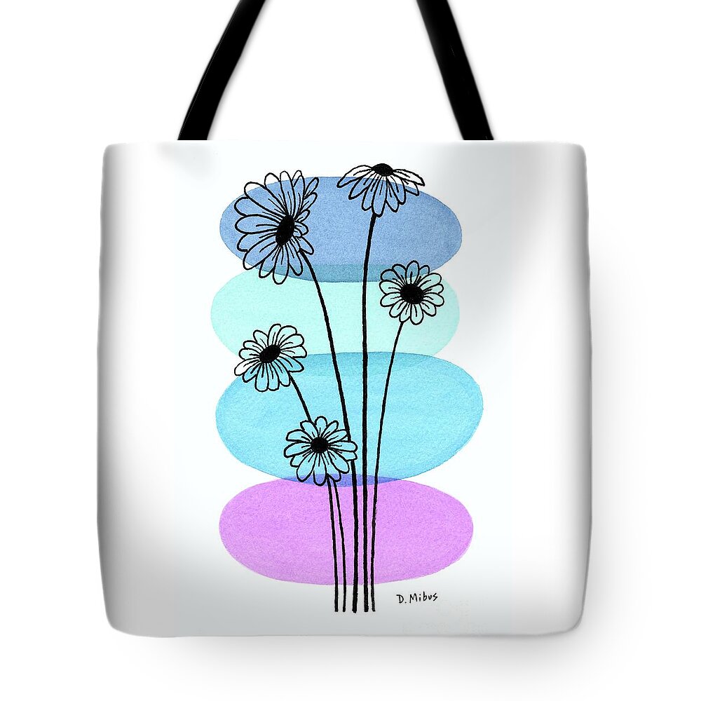 Mid Century Daisies Tote Bag featuring the painting Line Drawing Botanical 5 by Donna Mibus