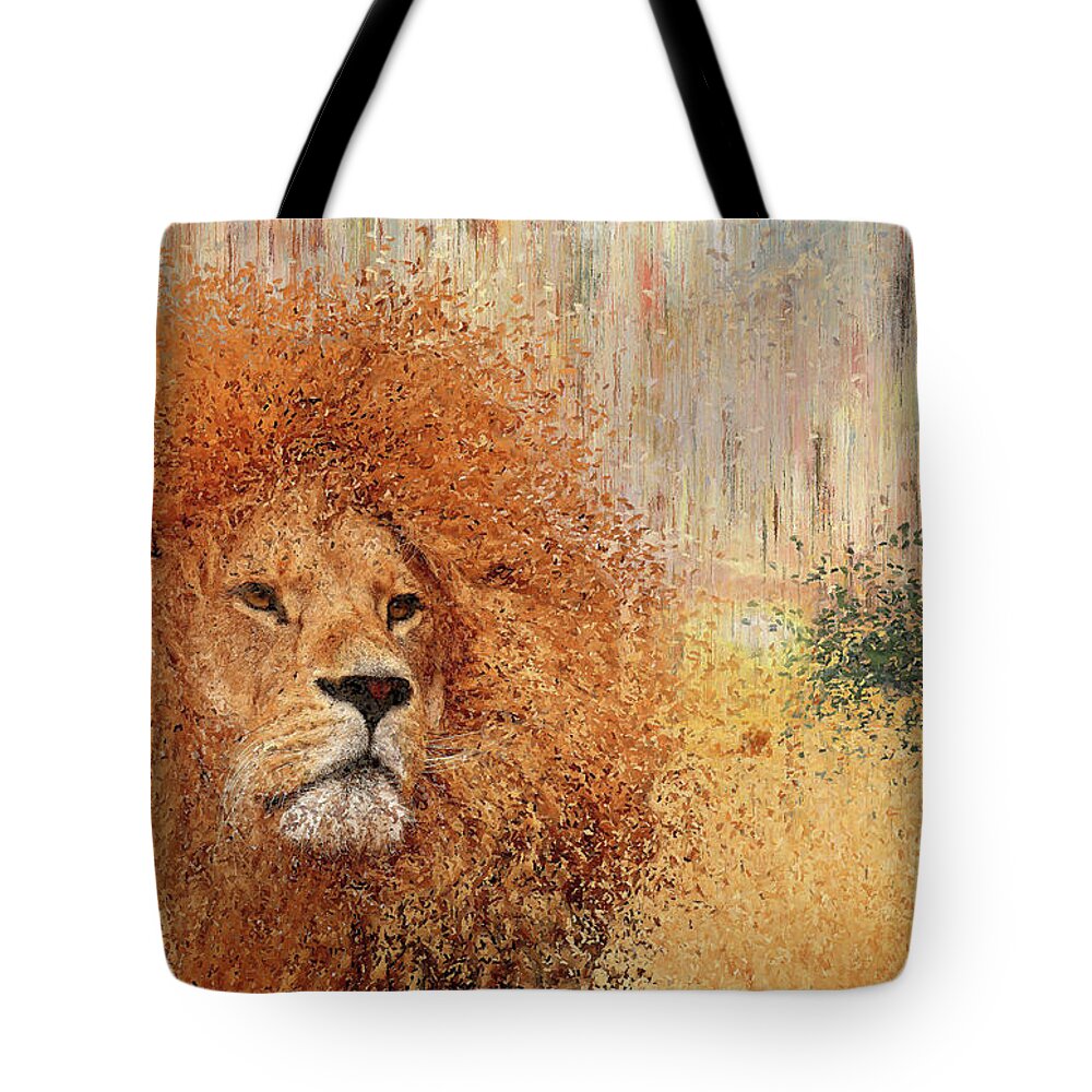 Lion Tote Bag featuring the painting Lion by Alex Mir