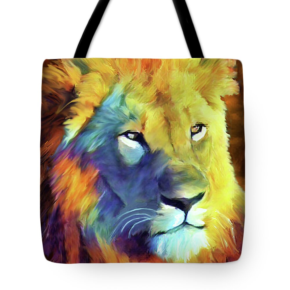 Lion Tote Bag featuring the painting Lion-Light  by Joel Smith