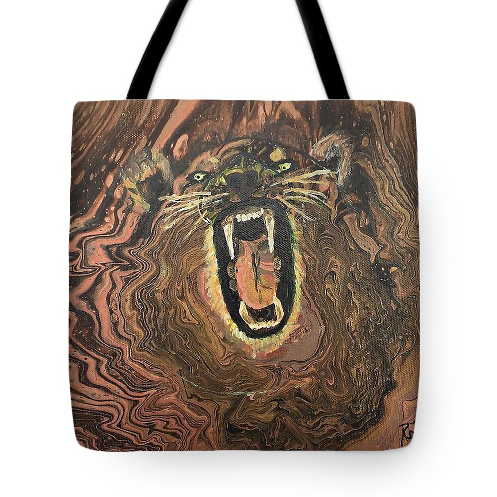 Lion Tote Bag featuring the painting Lion by Rowena Rizo-Patron