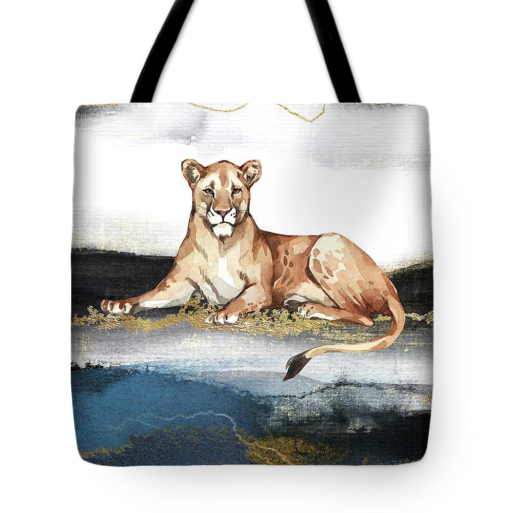 Lioness Tote Bag featuring the painting Lioness Watercolor Animal Art Painting by Garden Of Delights