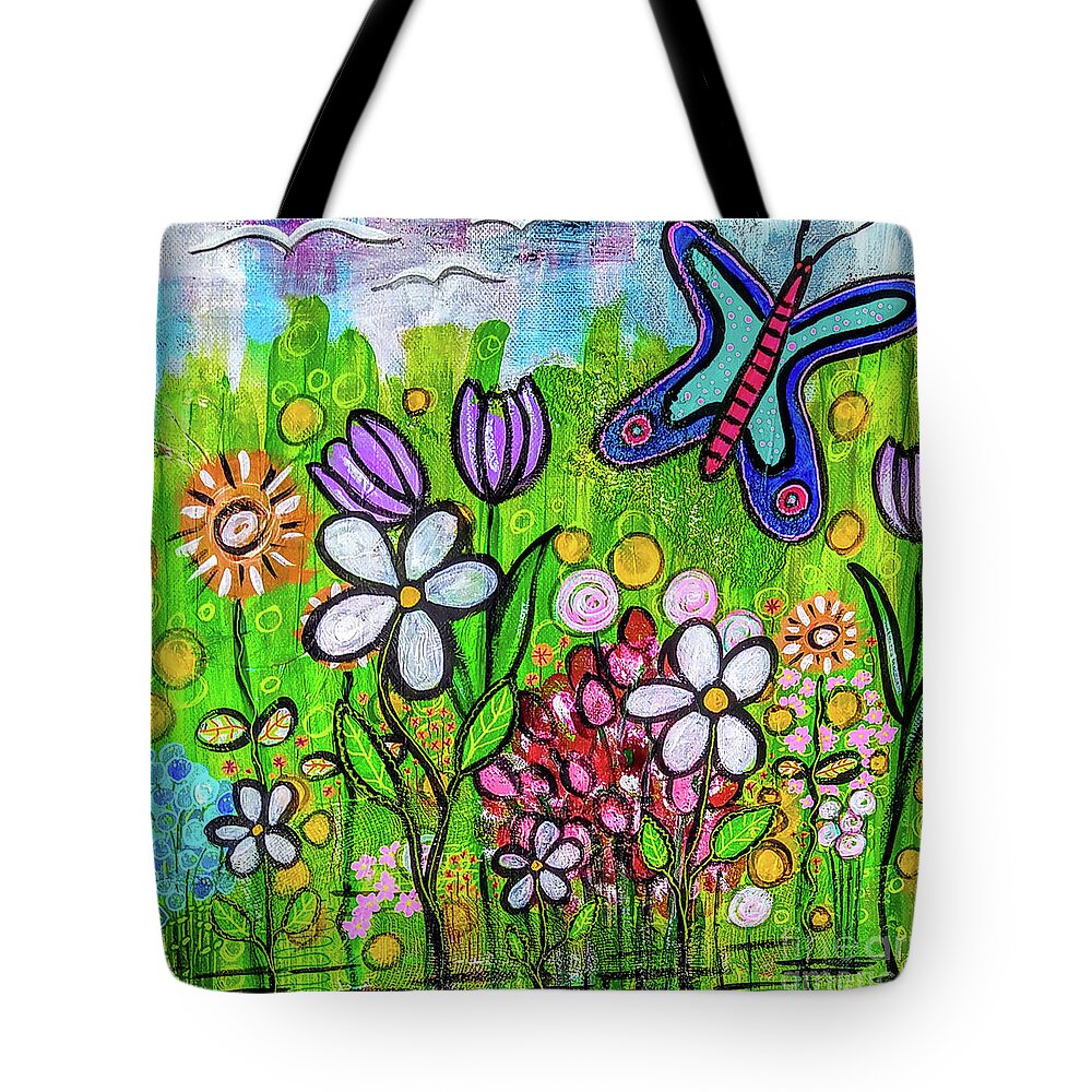 Nature Tote Bag featuring the mixed media Lisas Garden - Lisas Garten by Mimulux Patricia No