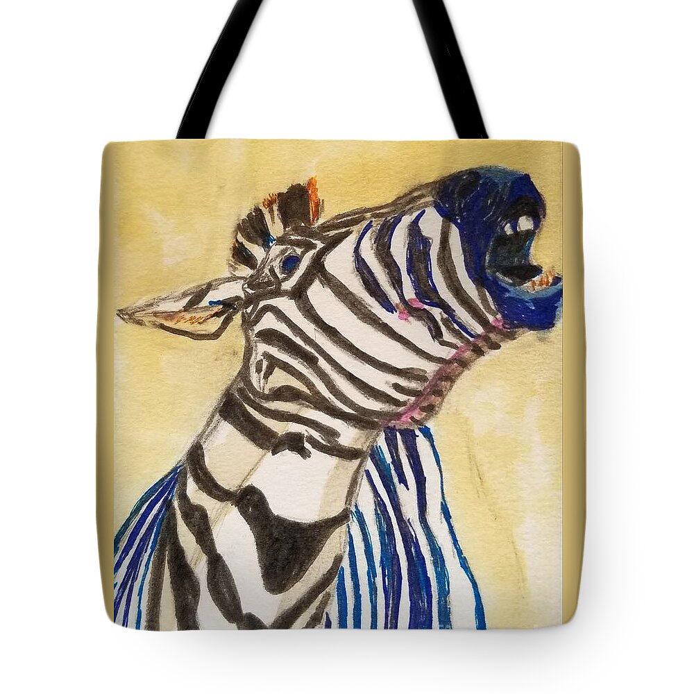 Zebra Tote Bag featuring the drawing Listen by Lori Moon