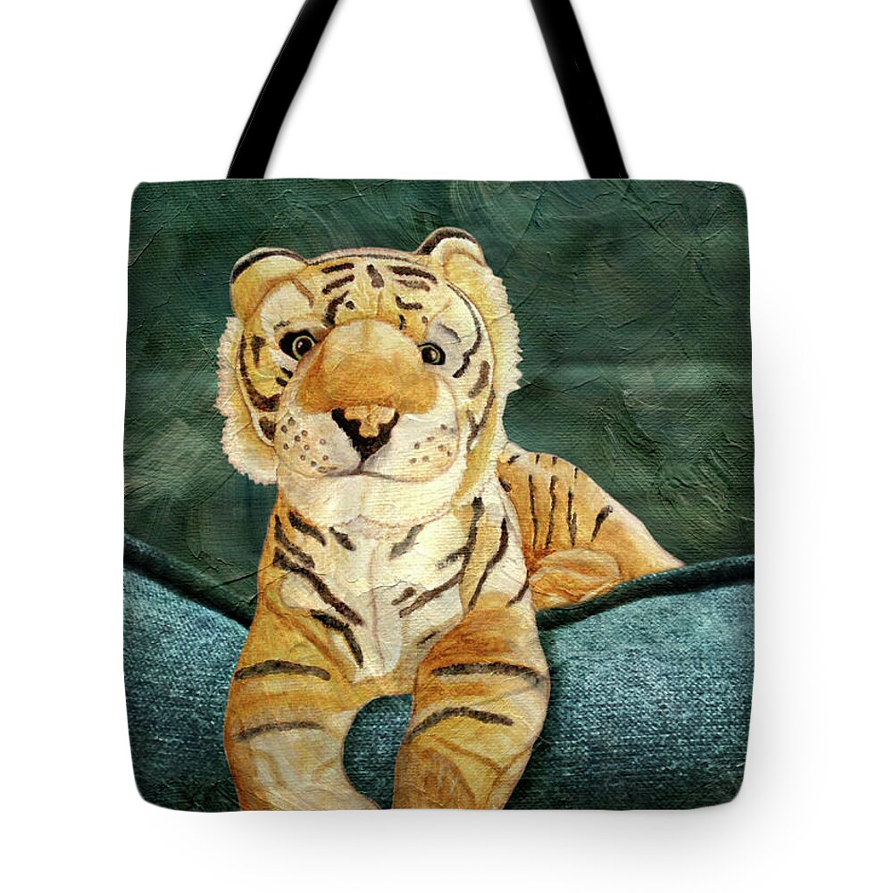 Tiger Tote Bag featuring the painting Little Big Cat by Angeles M Pomata