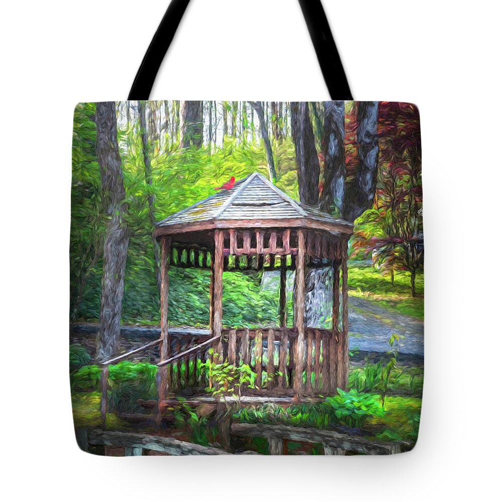 Barns Tote Bag featuring the photograph Little Bridge at the Garden Gazebo Painting by Debra and Dave Vanderlaan