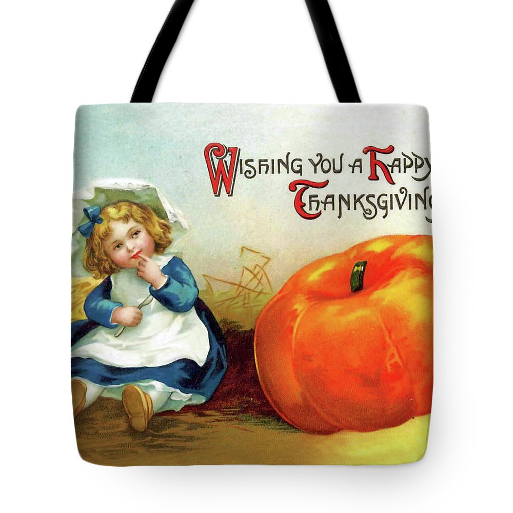 Little Girl Tote Bag featuring the digital art Little girl with big orange pumpkin by Long Shot