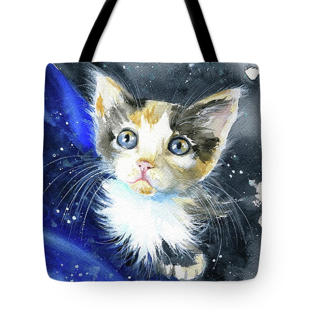 Kitten Tote Bag featuring the painting Little Grace Kitten Painting by Dora Hathazi Mendes