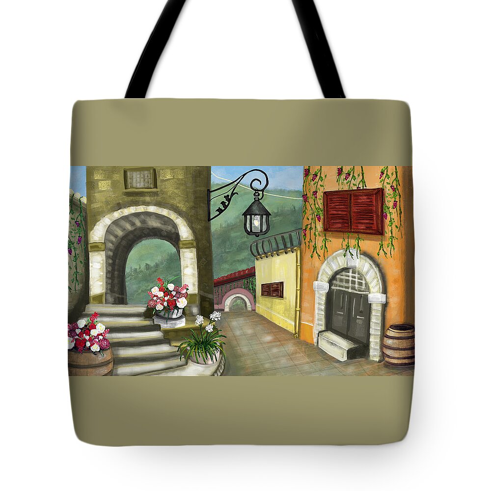 The Village Tote Bag featuring the digital art Little Italy Village by Rose Lewis