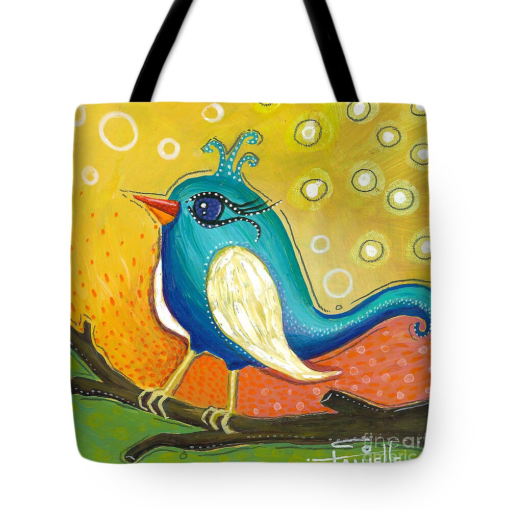 Jay Bird Tote Bag featuring the painting Little Jay Bird by Tanielle Childers