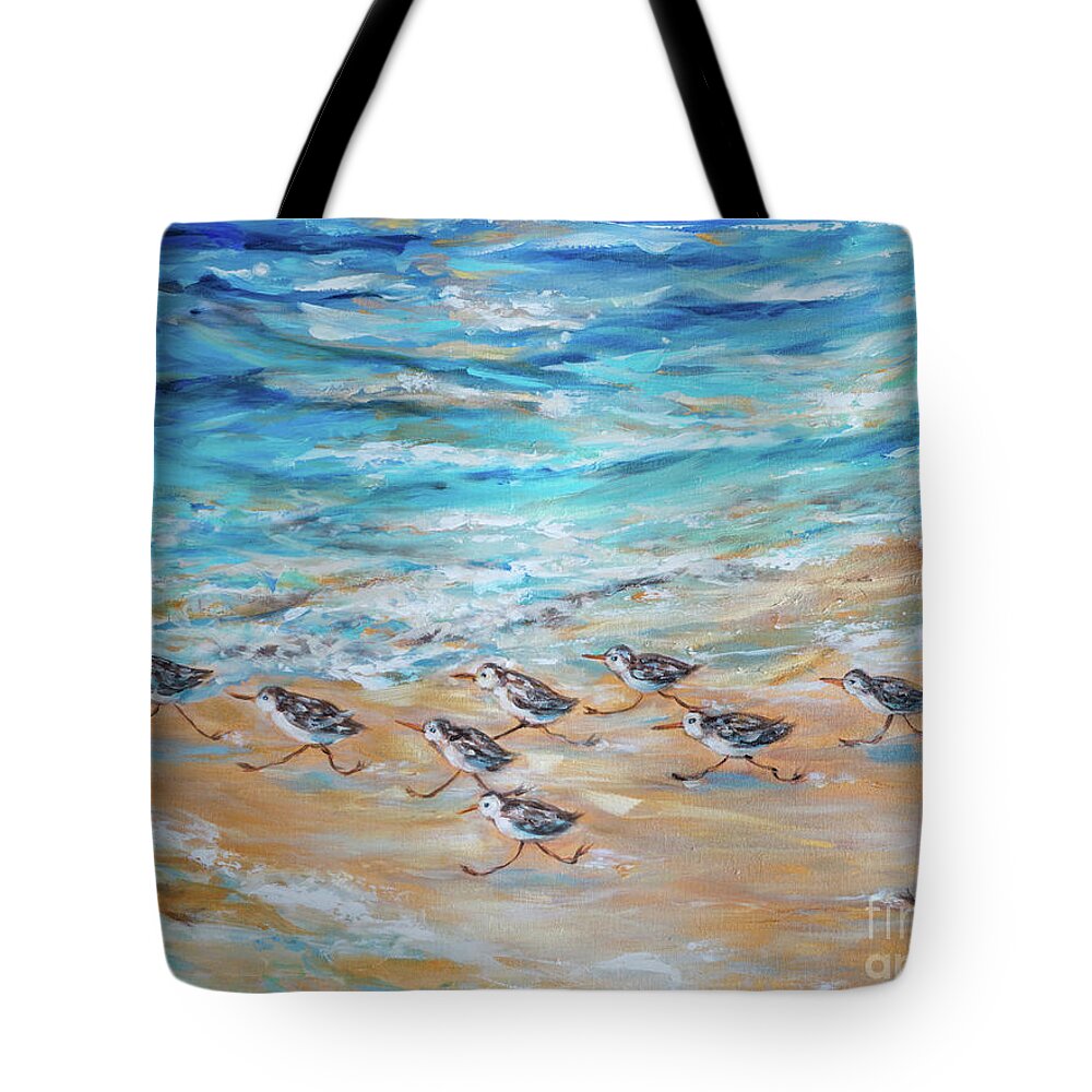 Ocean Tote Bag featuring the painting Little Rebel Scurry by Linda Olsen