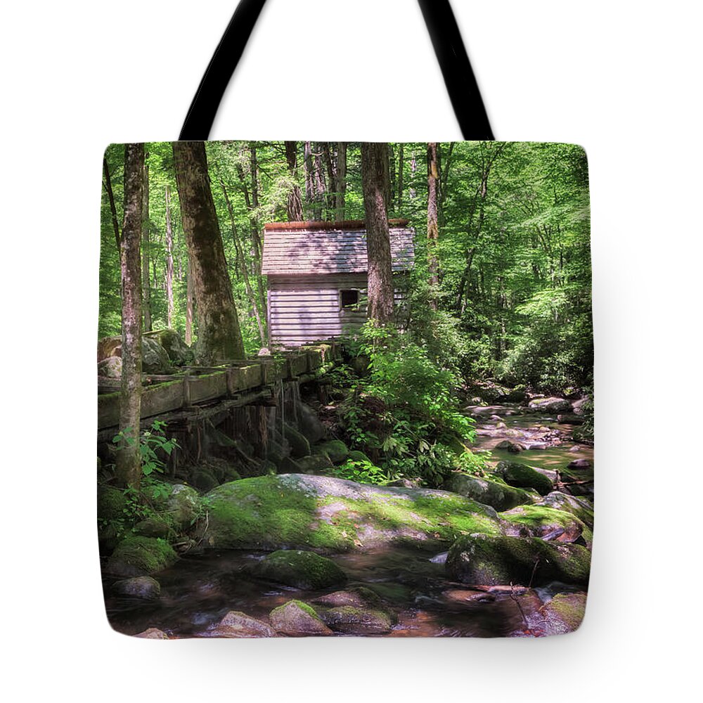 Reagan’s Tub Mill Tote Bag featuring the photograph Little Tub Mill on Roaring Fork - Smoky Mountains by Susan Rissi Tregoning