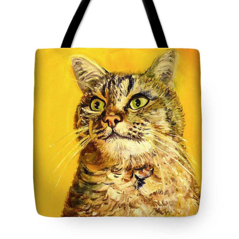 Brown Tote Bag featuring the painting Litty Kitty by Rowan Lyford