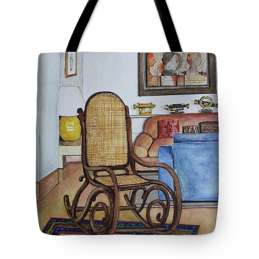 Living Room Tote Bag featuring the painting Living room. Grandparents rocking chair by Carolina Prieto Moreno