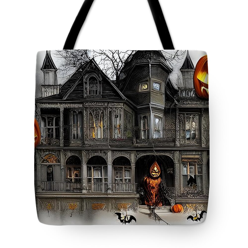 Digital Tote Bag featuring the digital art Local Legendary Haunted House by Beverly Read