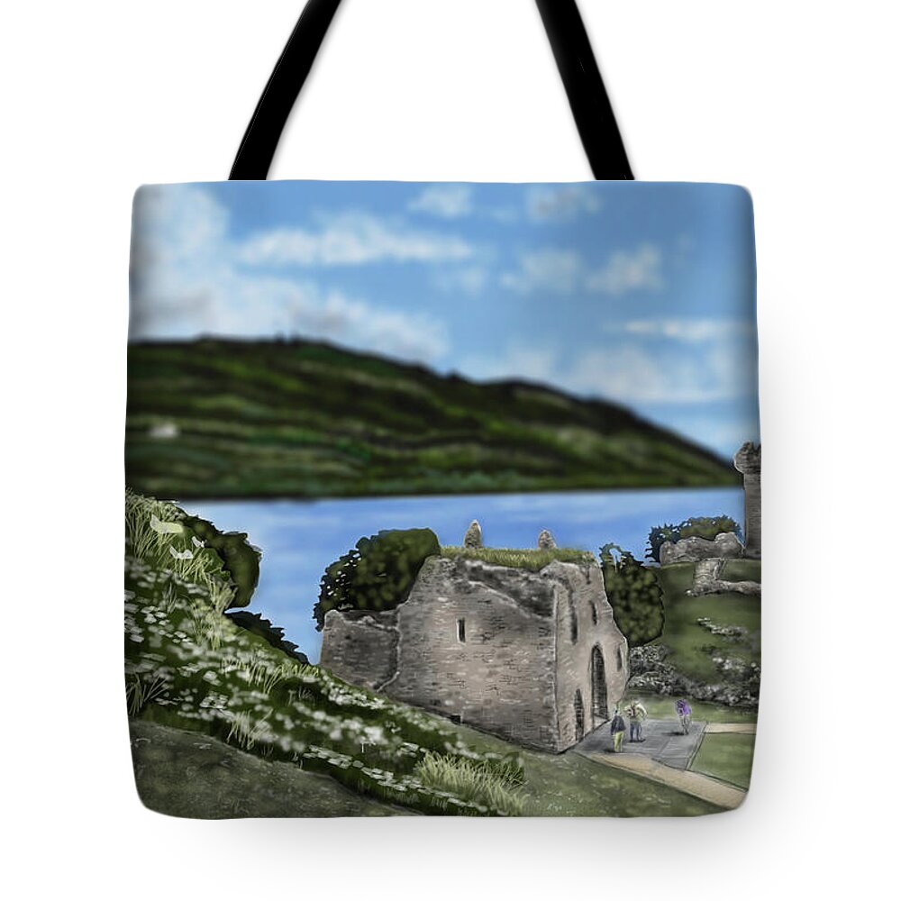 Scottish Landscape Tote Bag featuring the digital art Loch Ness by Rob Hartman