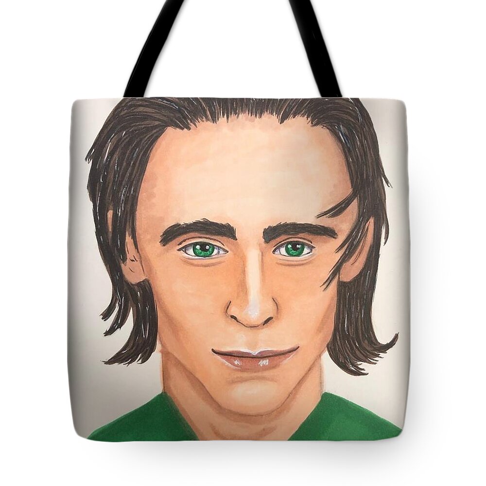 Loki Tote Bag featuring the drawing Loki by Rebecca Wood