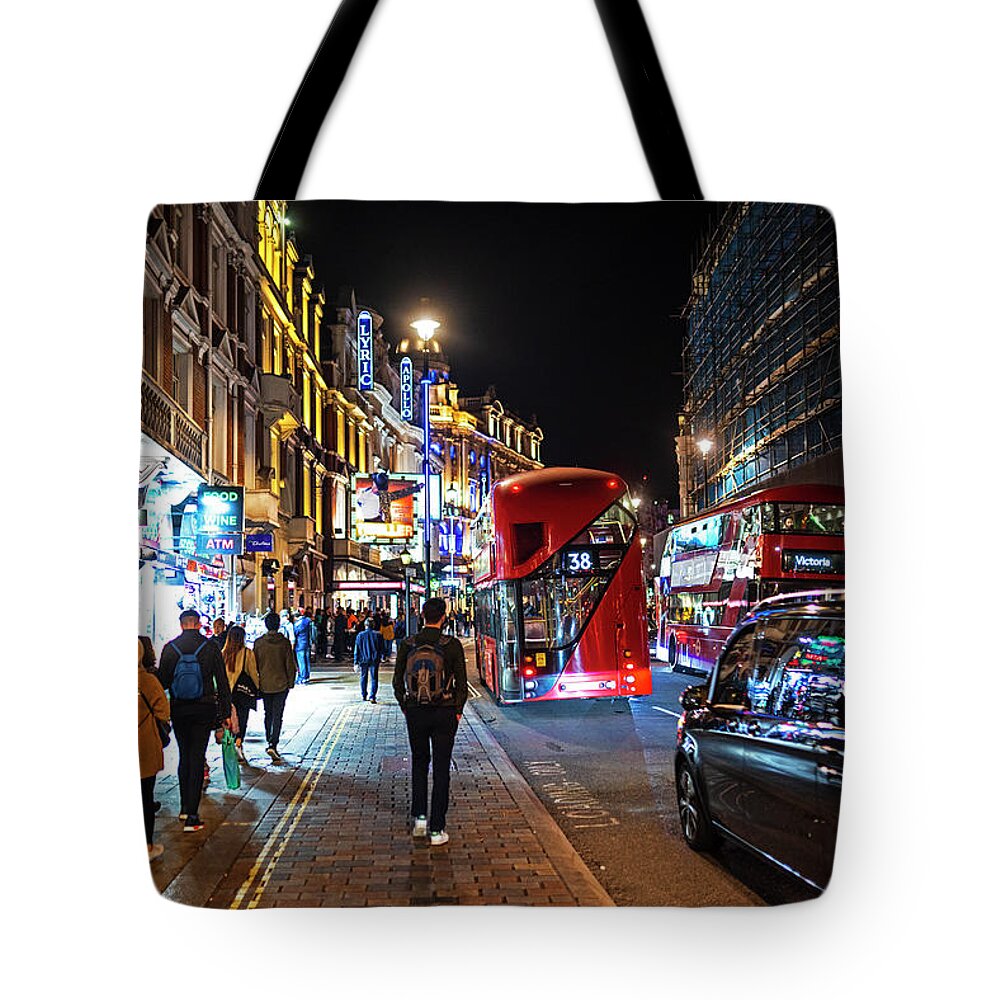 London Tote Bag featuring the photograph London England Nightlife Shaftesbury Avenue London England by Toby McGuire