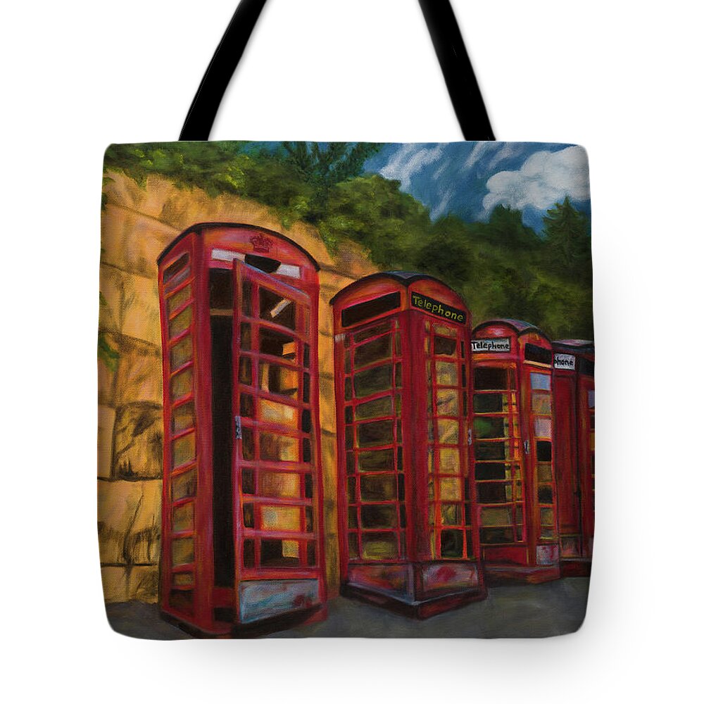 Art Tote Bag featuring the painting London Phone Booths by Tammy Pool