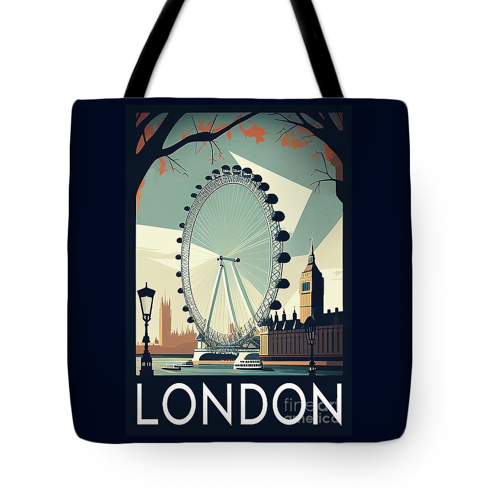 Travel Poster Tote Bag featuring the digital art London Vintage Travel and Tourism Poster by Laura's Creations