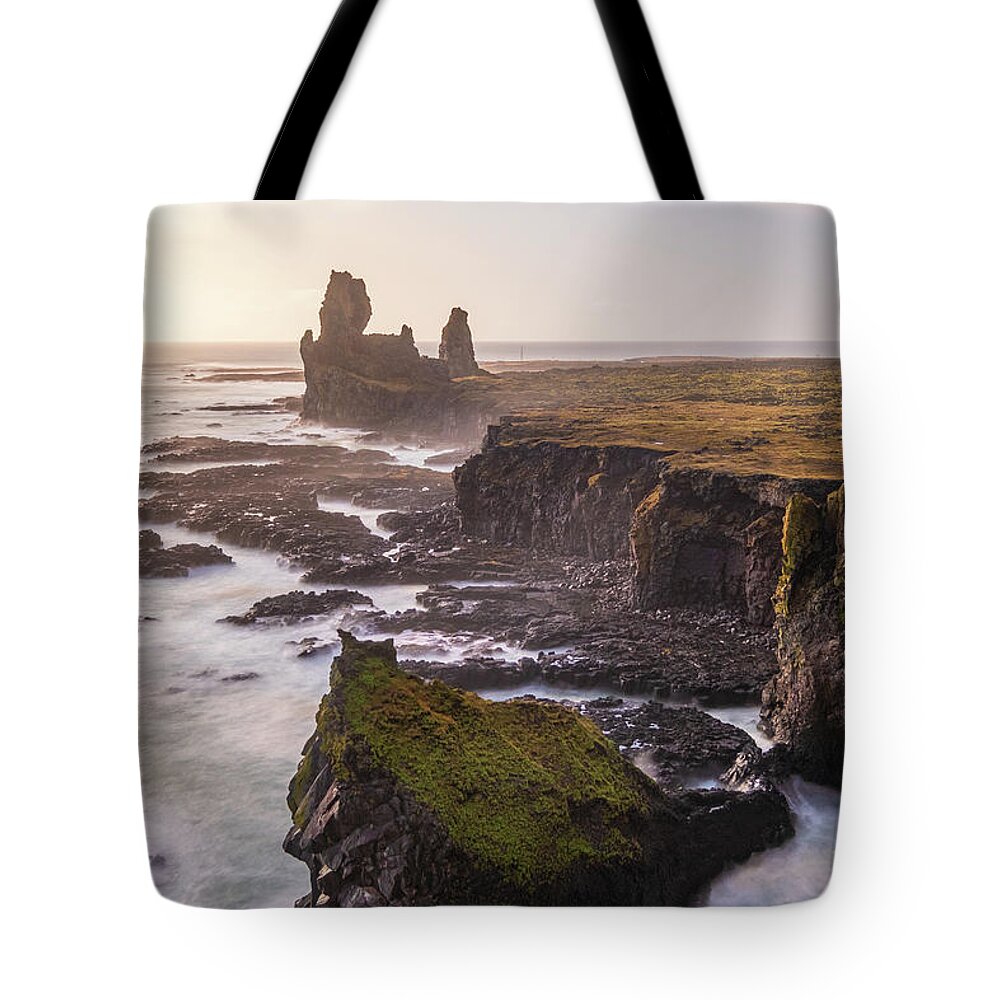 Londrangar Tote Bag featuring the photograph Londrangar Basalt Cliffs in Iceland by Alexios Ntounas