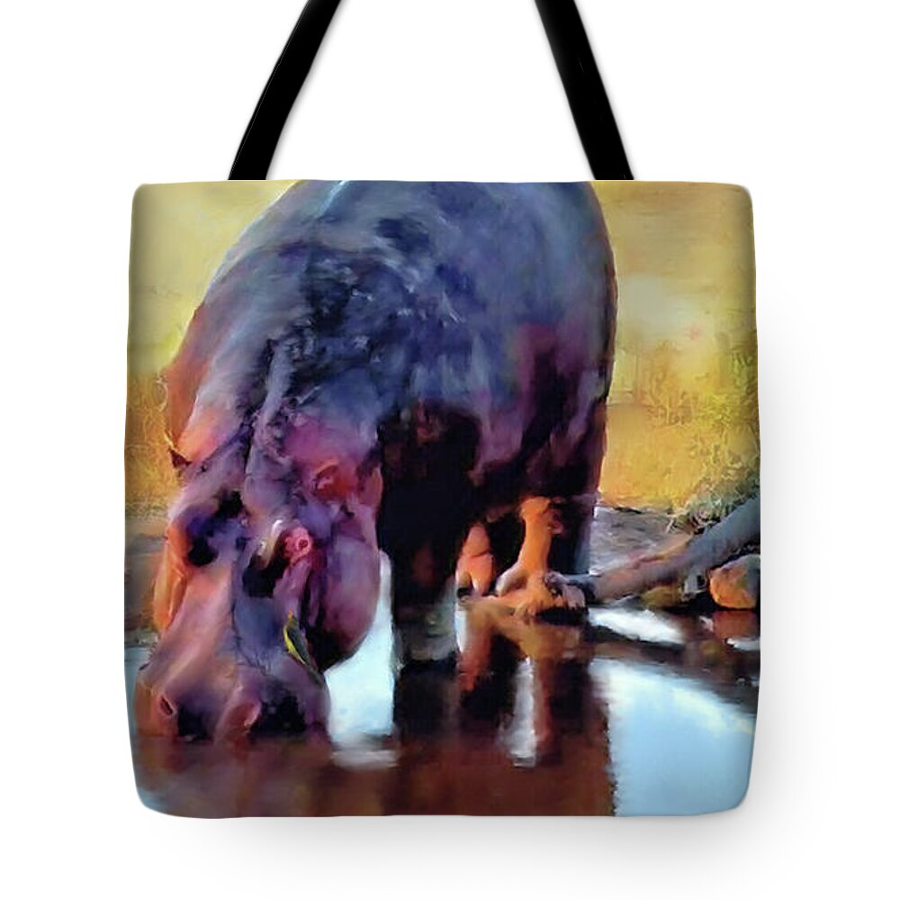 Hippopotamus Tote Bag featuring the painting Lonely Hippo  by Joel Smith